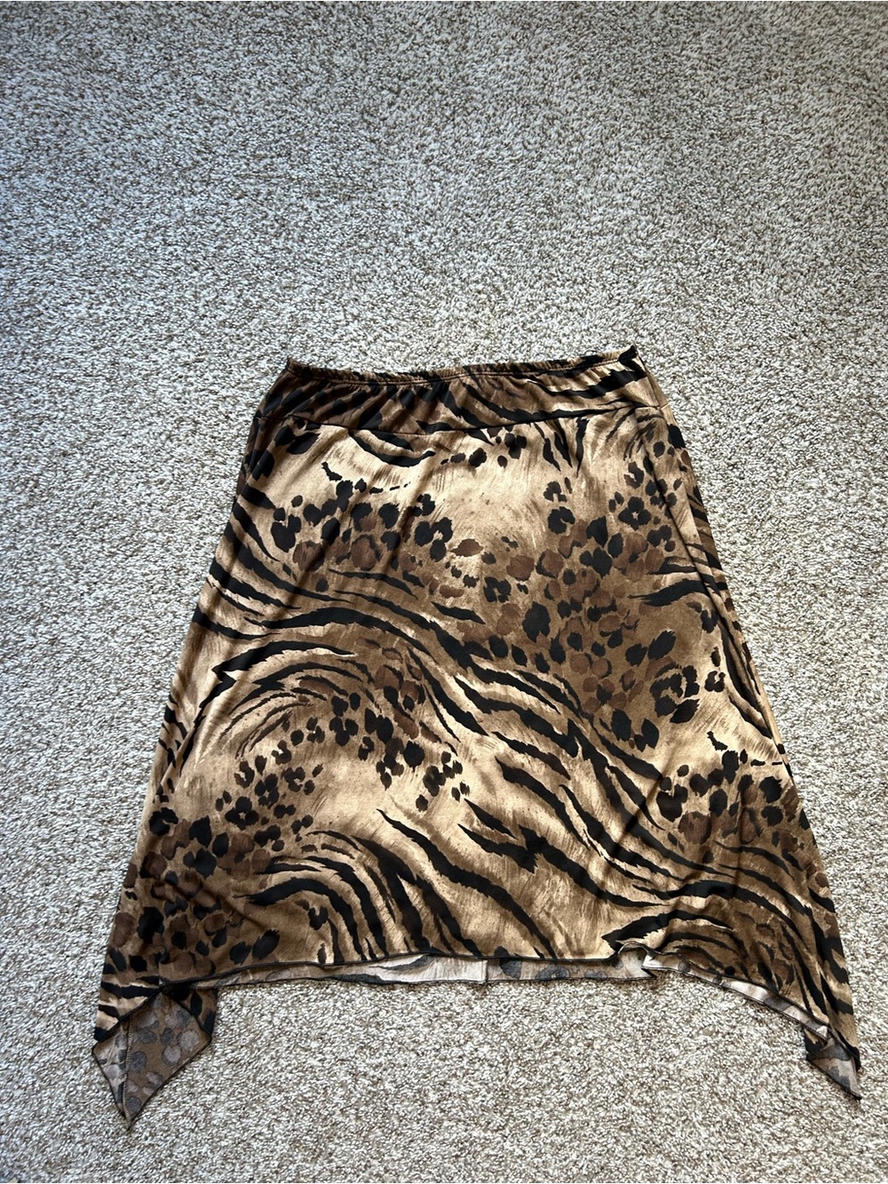 Vintage Animal Print Handkerchief Hem Skirt - Brown/Black